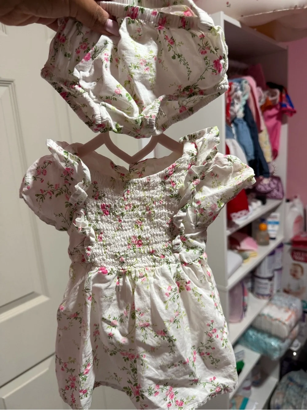 Gymboree White Baby Dress with Pink and Green Floral Print